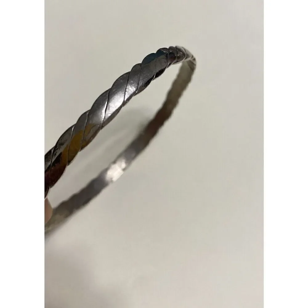 Vintage Laton Signed Twisted Silver Taxco Mexico Bangle Bracelet 2.5”